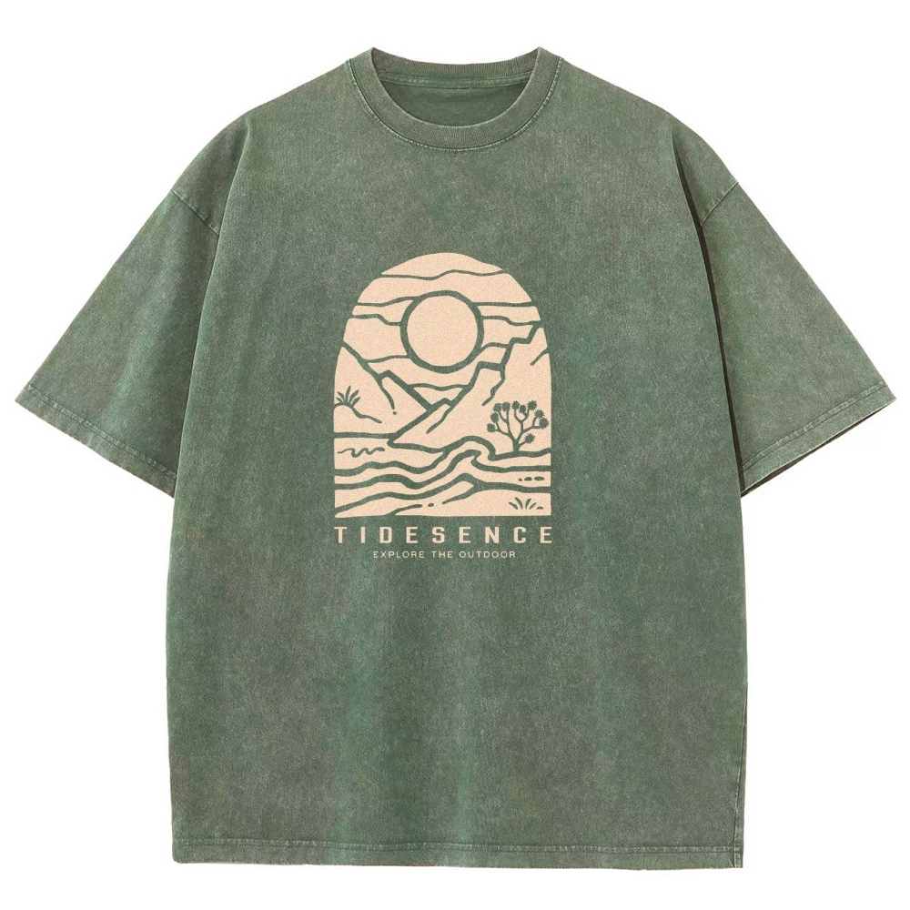 Washed T-Shirt | Landscape Unisex Fit Explore The Outdoor | TIDESENCE