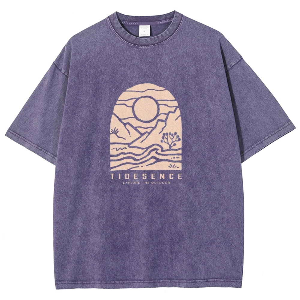 Washed T-Shirt | Landscape Unisex Fit Explore The Outdoor | TIDESENCE
