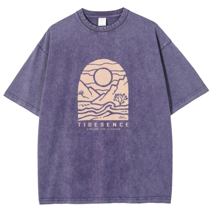 Washed T-Shirt | Landscape Unisex Fit Explore The Outdoor | TIDESENCE