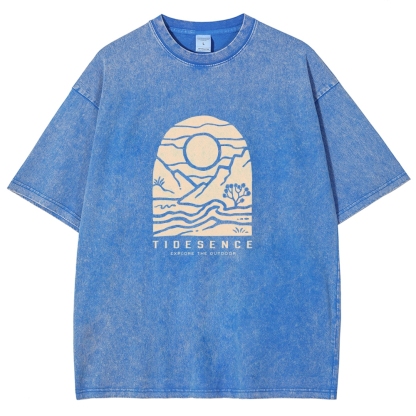 Washed T-Shirt | Landscape Unisex Fit Explore The Outdoor | TIDESENCE