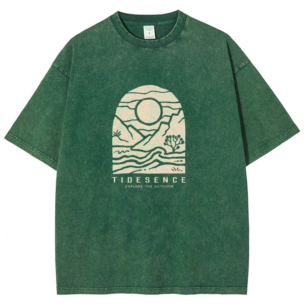 Washed T-Shirt | Landscape Unisex Fit Explore The Outdoor | TIDESENCE