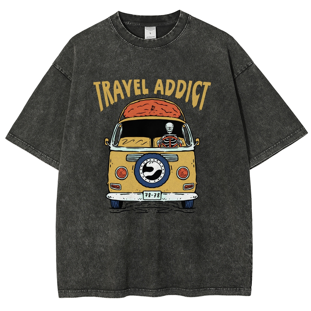 Washed T-Shirt | Travel Addict Unisex Fit TEE | TIDESENCE