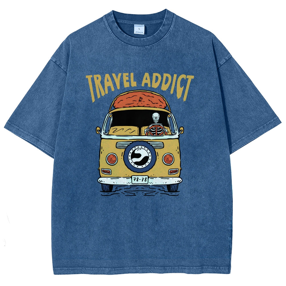 Washed T-Shirt | Travel Addict Unisex Fit TEE | TIDESENCE