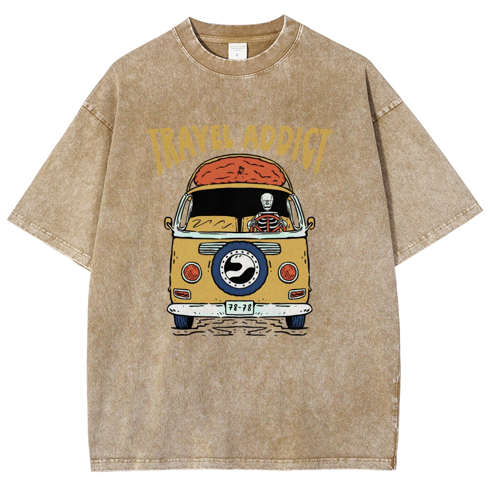 Washed T-Shirt | Travel Addict Unisex Fit TEE | TIDESENCE