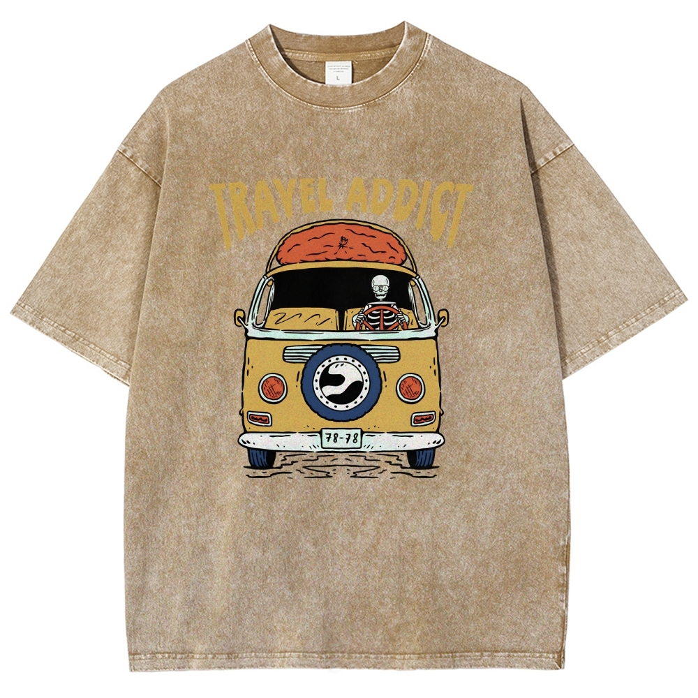 Washed T-Shirt | Travel Addict Unisex Fit TEE | TIDESENCE