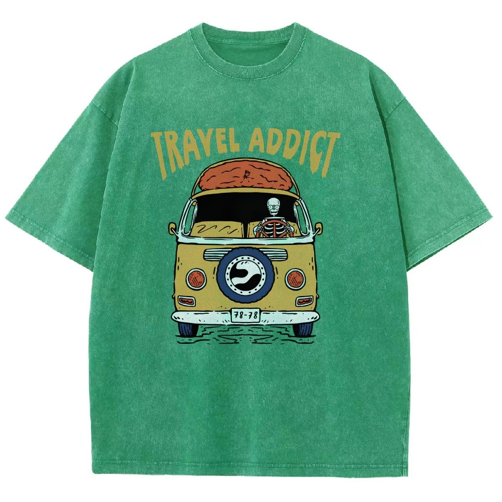 Washed T-Shirt | Travel Addict Unisex Fit TEE | TIDESENCE