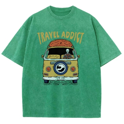Washed T-Shirt | Travel Addict Unisex Fit TEE | TIDESENCE