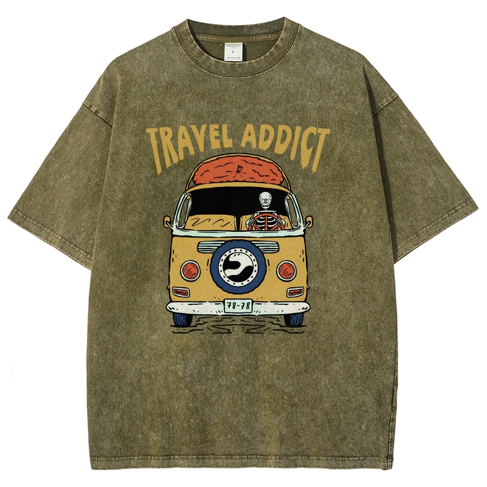Washed T-Shirt | Travel Addict Unisex Fit TEE | TIDESENCE