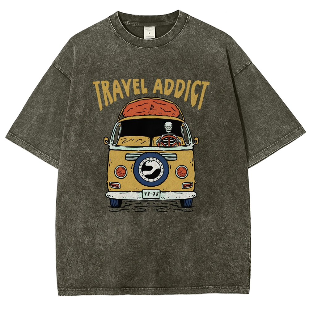 Washed T-Shirt | Travel Addict Unisex Fit TEE | TIDESENCE