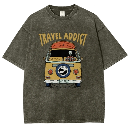 Washed T-Shirt | Travel Addict Unisex Fit TEE | TIDESENCE