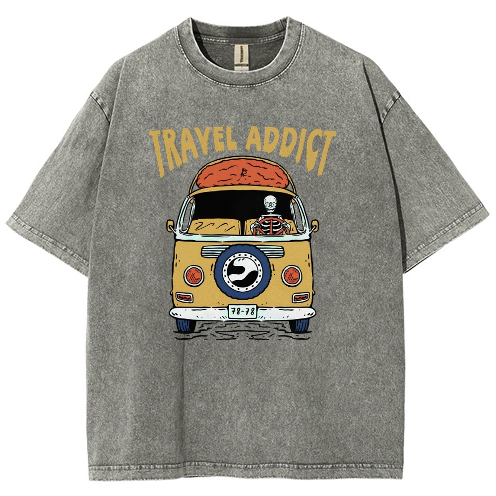 Washed T-Shirt | Travel Addict Unisex Fit TEE | TIDESENCE