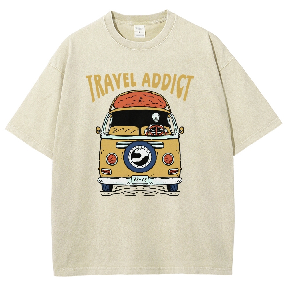 Washed T-Shirt | Travel Addict Unisex Fit TEE | TIDESENCE