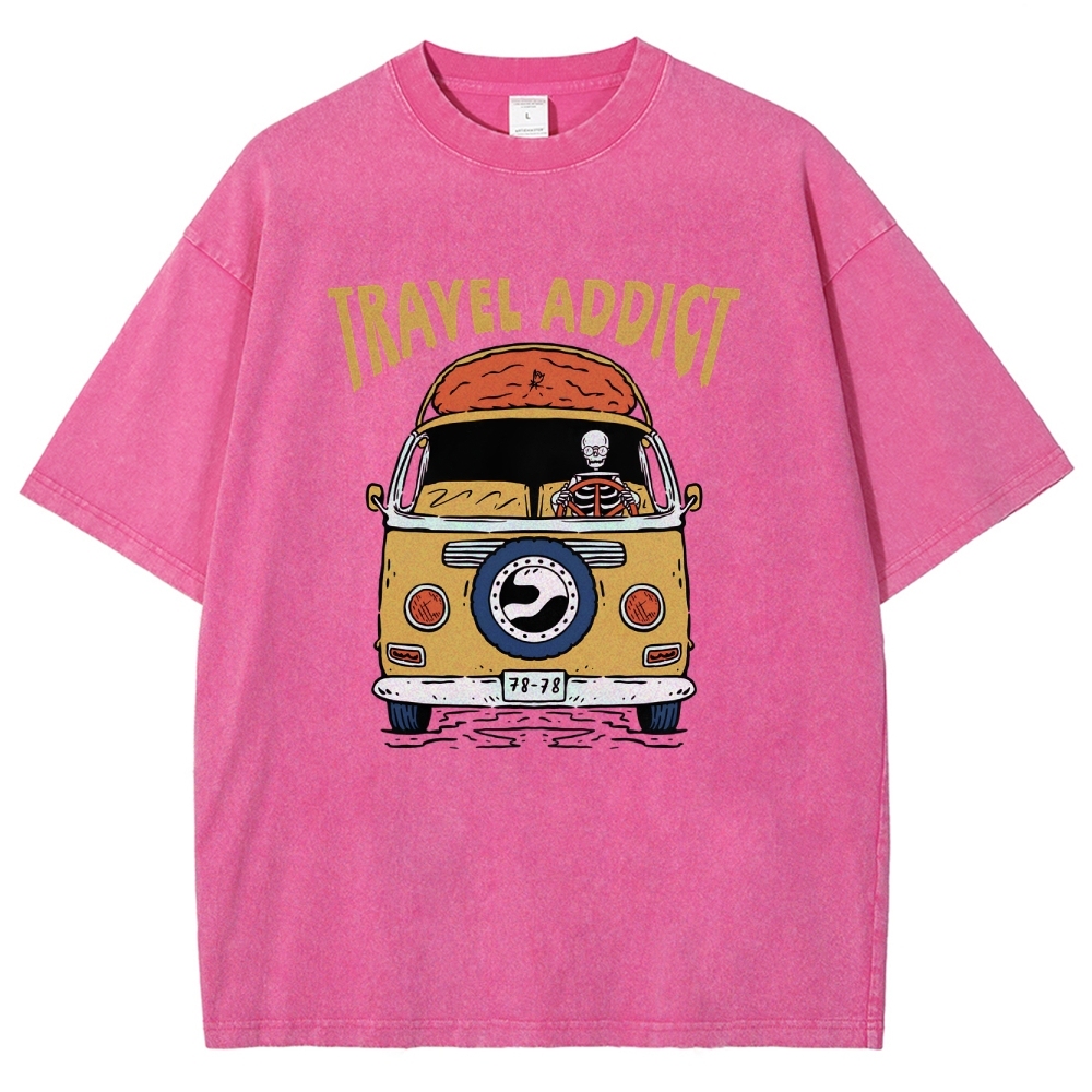 Washed T-Shirt | Travel Addict Unisex Fit TEE | TIDESENCE