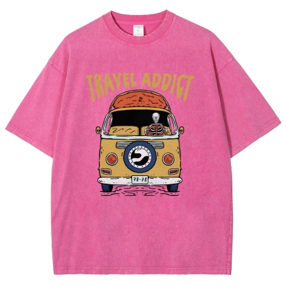 Washed T-Shirt | Travel Addict Unisex Fit TEE | TIDESENCE