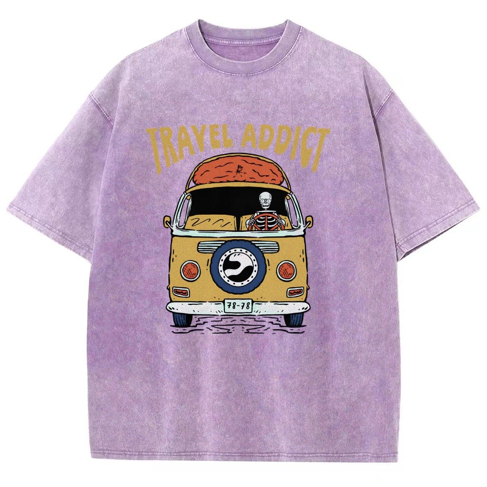 Washed T-Shirt | Travel Addict Unisex Fit TEE | TIDESENCE