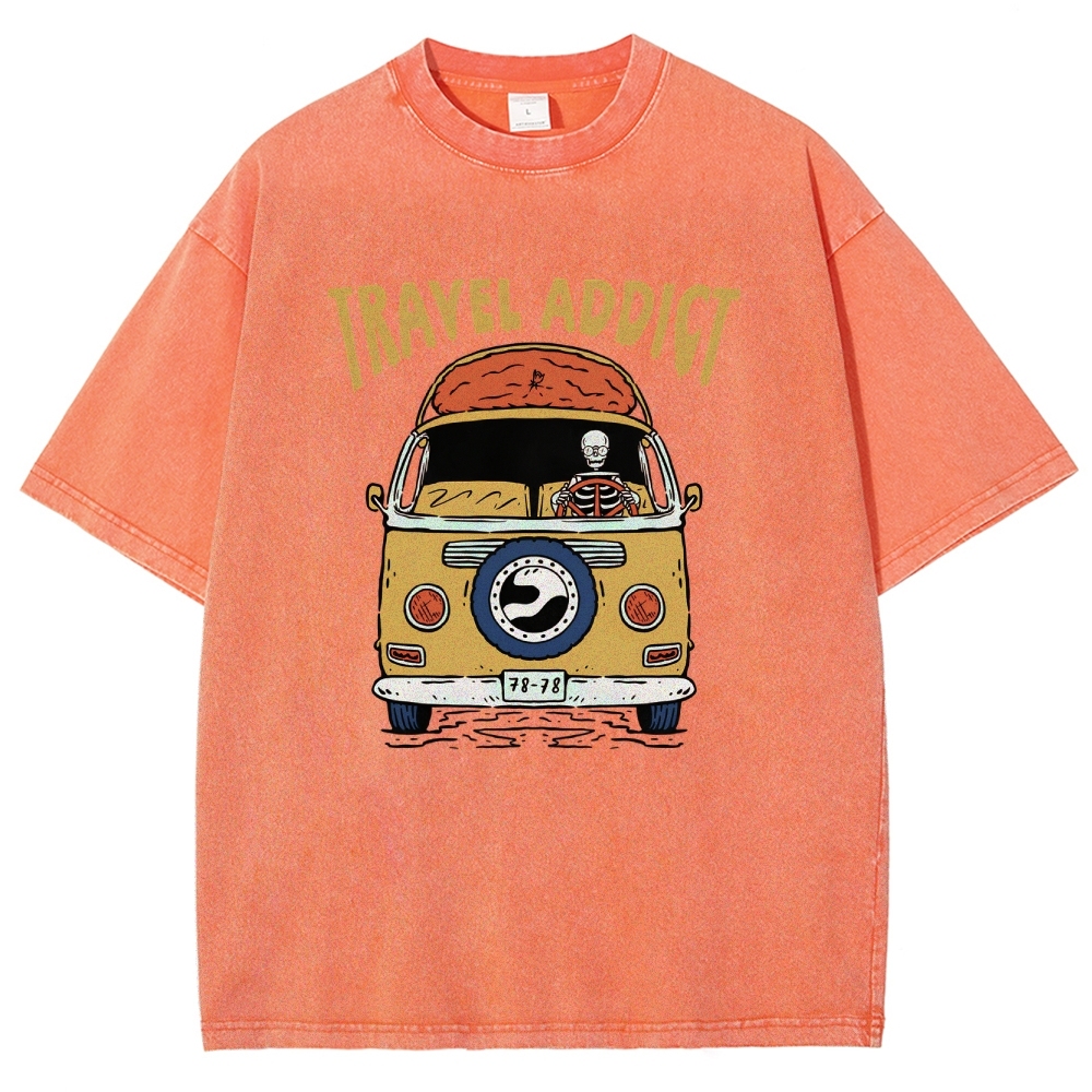 Washed T-Shirt | Travel Addict Unisex Fit TEE | TIDESENCE