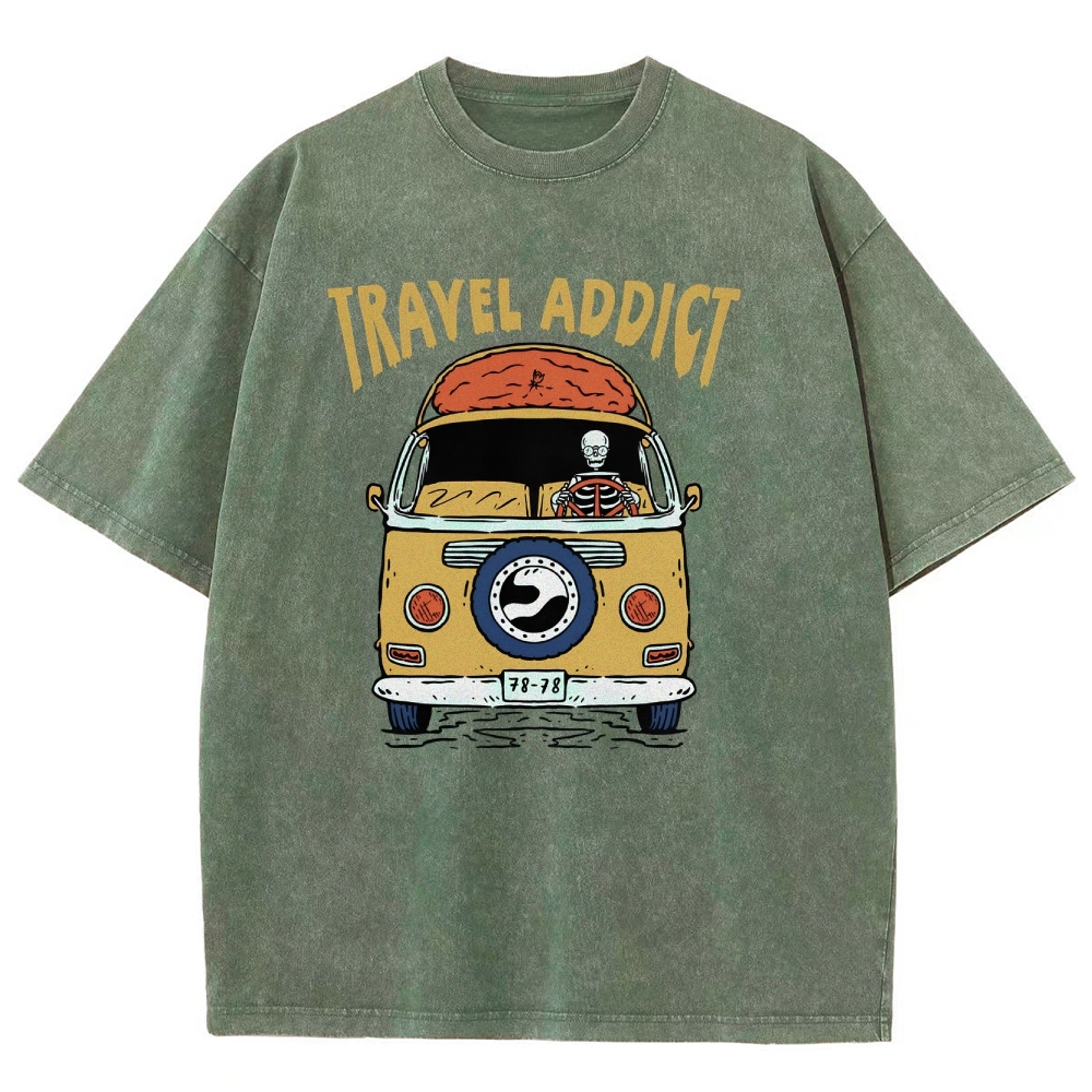 Washed T-Shirt | Travel Addict Unisex Fit TEE | TIDESENCE