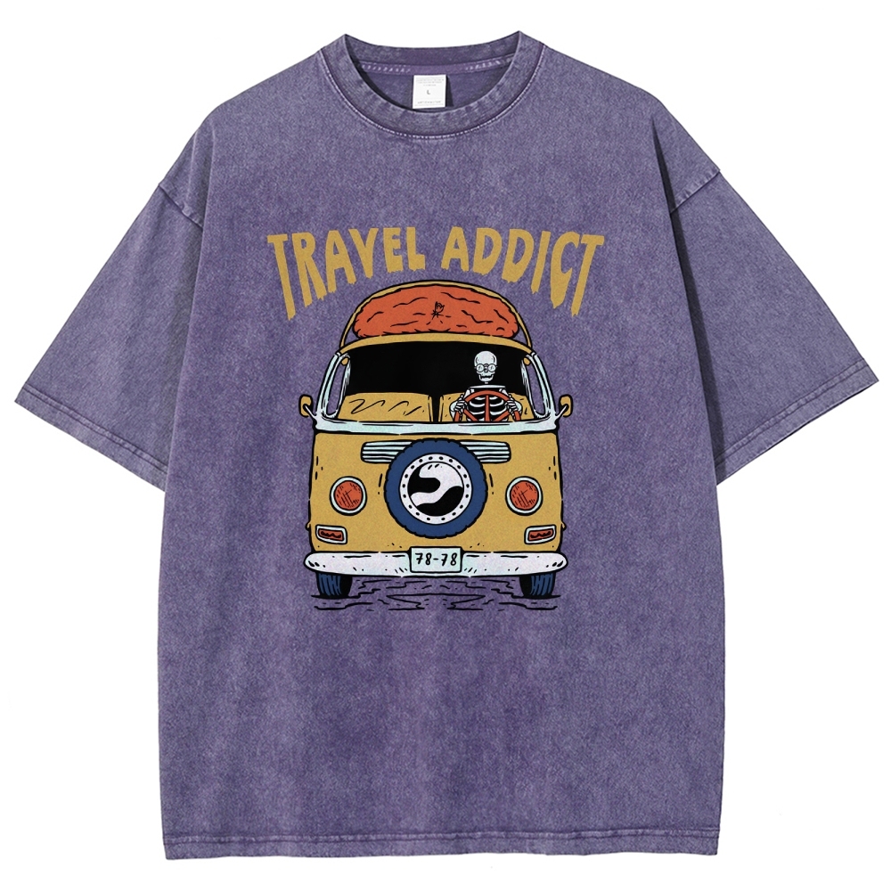Washed T-Shirt | Travel Addict Unisex Fit TEE | TIDESENCE