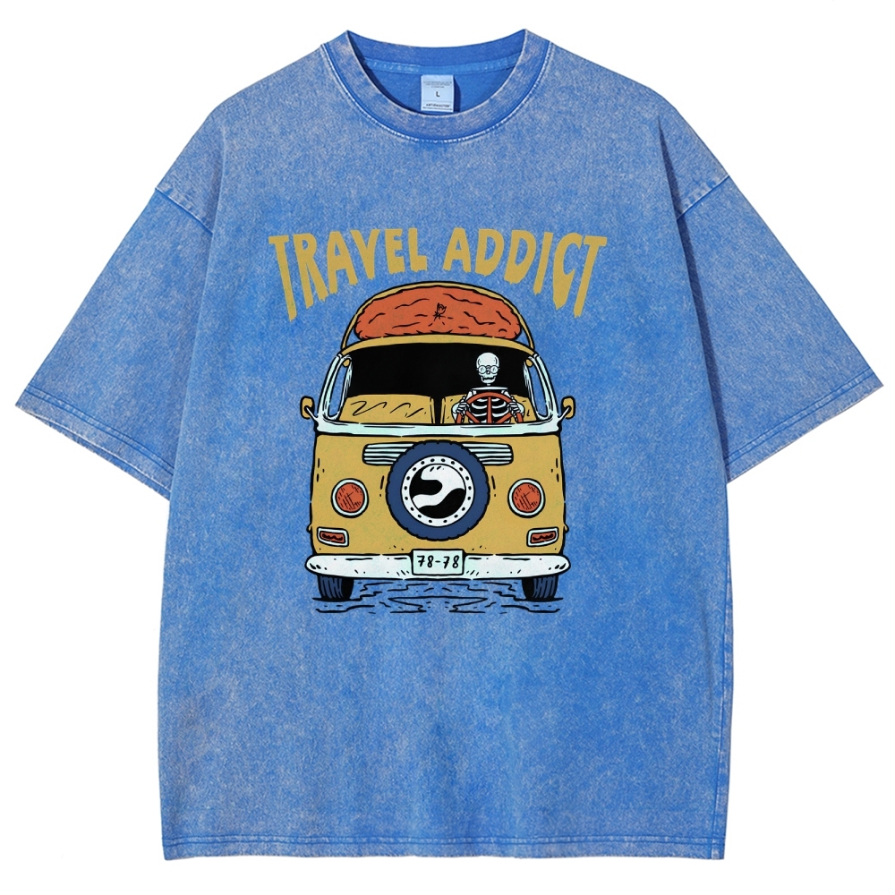 Washed T-Shirt | Travel Addict Unisex Fit TEE | TIDESENCE