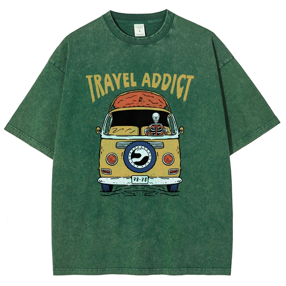 Washed T-Shirt | Travel Addict Unisex Fit TEE | TIDESENCE