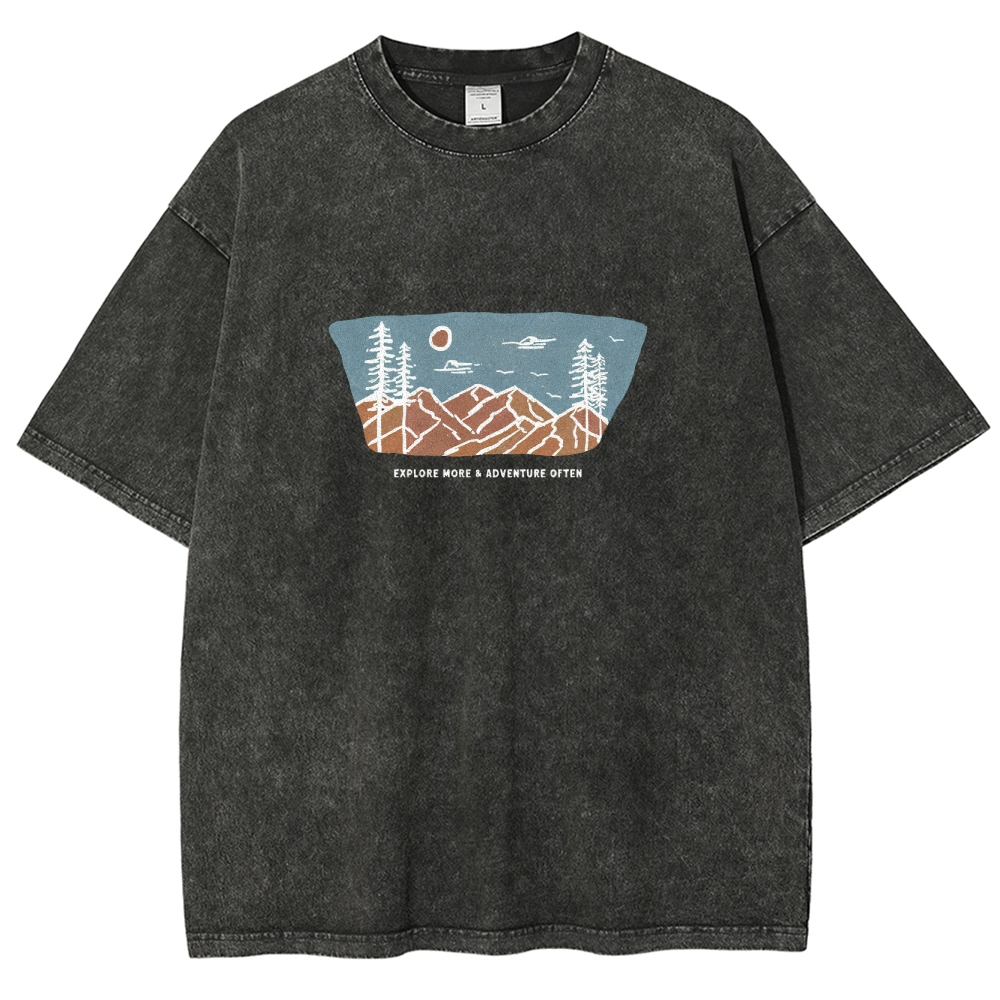 Washed T-Shirt | Unisex Fit Explore More Adventure Often | TIDESENCE