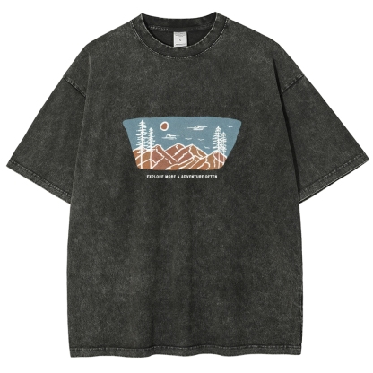 Washed T-Shirt | Unisex Fit Explore More Adventure Often | TIDESENCE