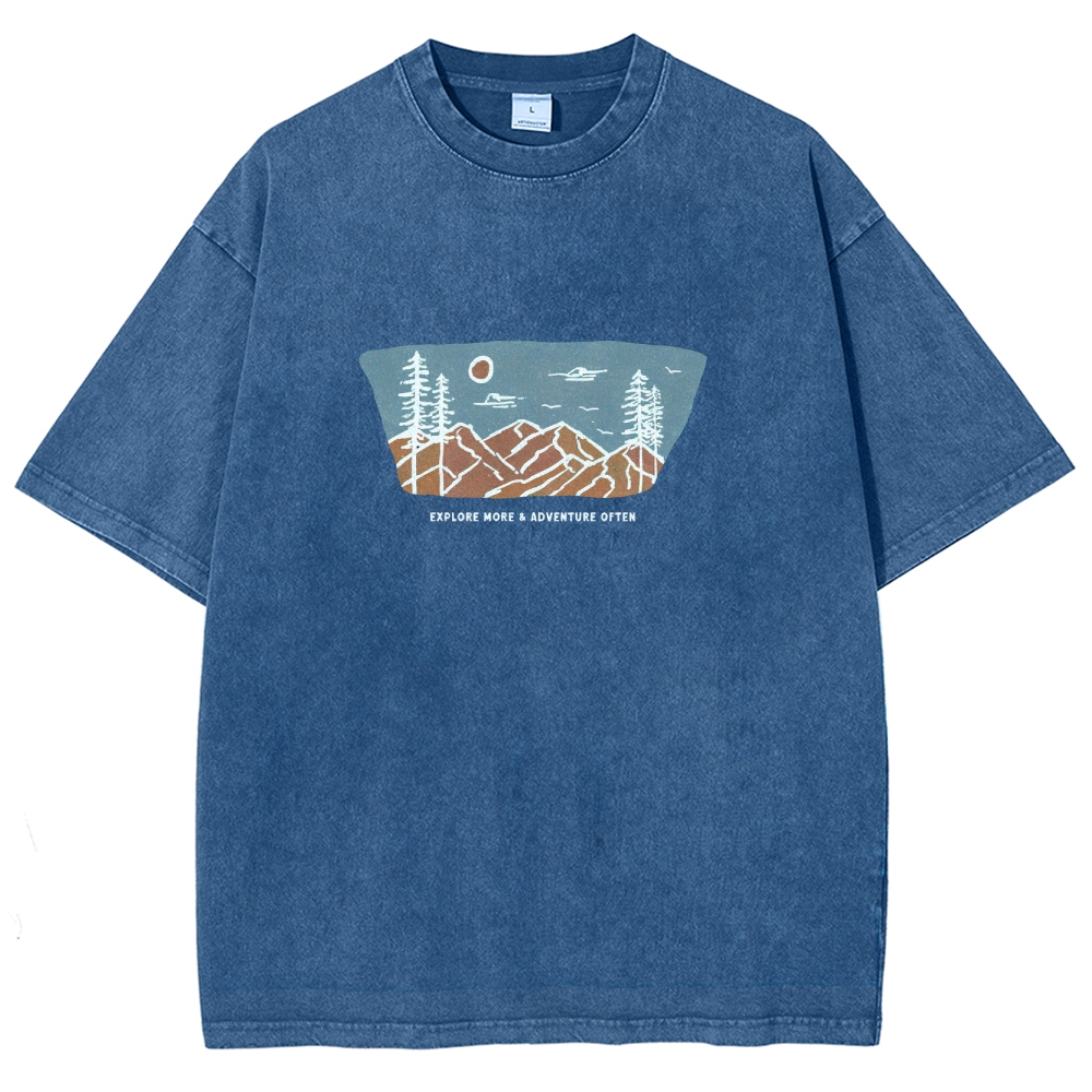 Washed T-Shirt | Unisex Fit Explore More Adventure Often | TIDESENCE