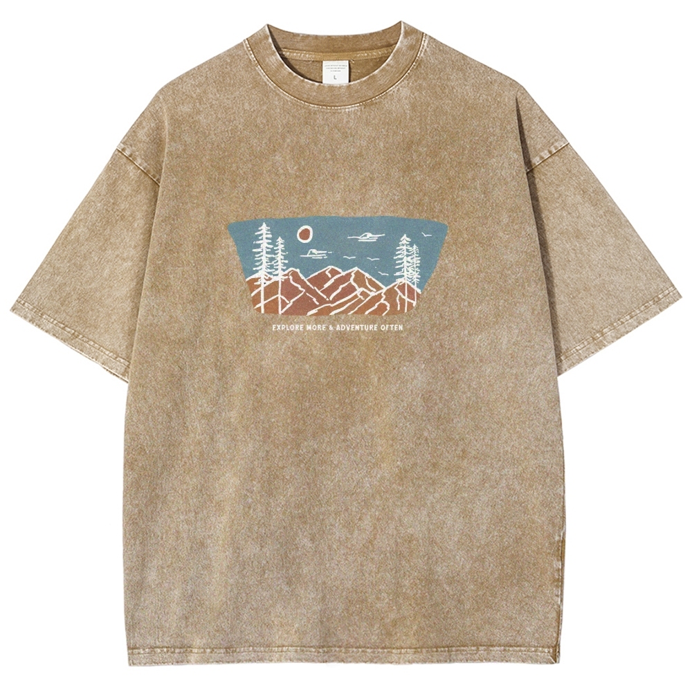 Washed T-Shirt | Unisex Fit Explore More Adventure Often | TIDESENCE