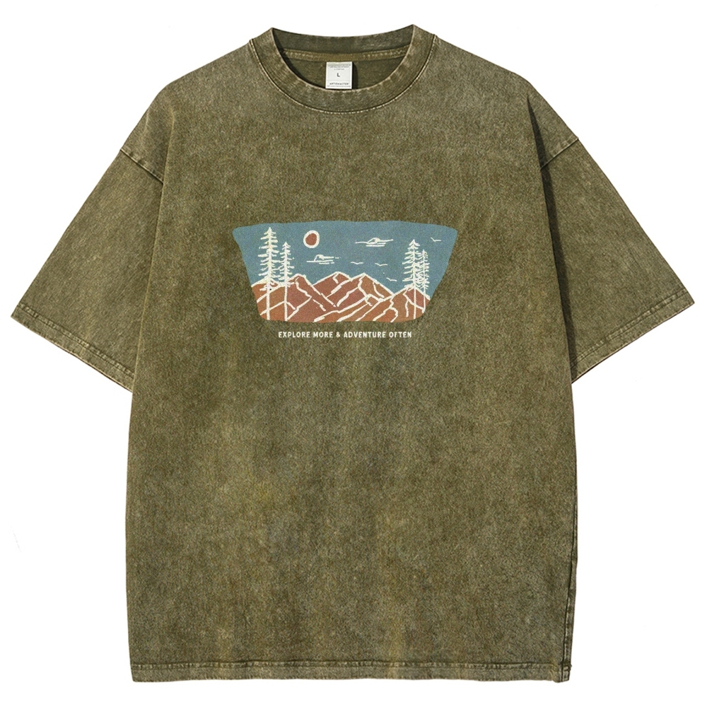 Washed T-Shirt | Unisex Fit Explore More Adventure Often | TIDESENCE