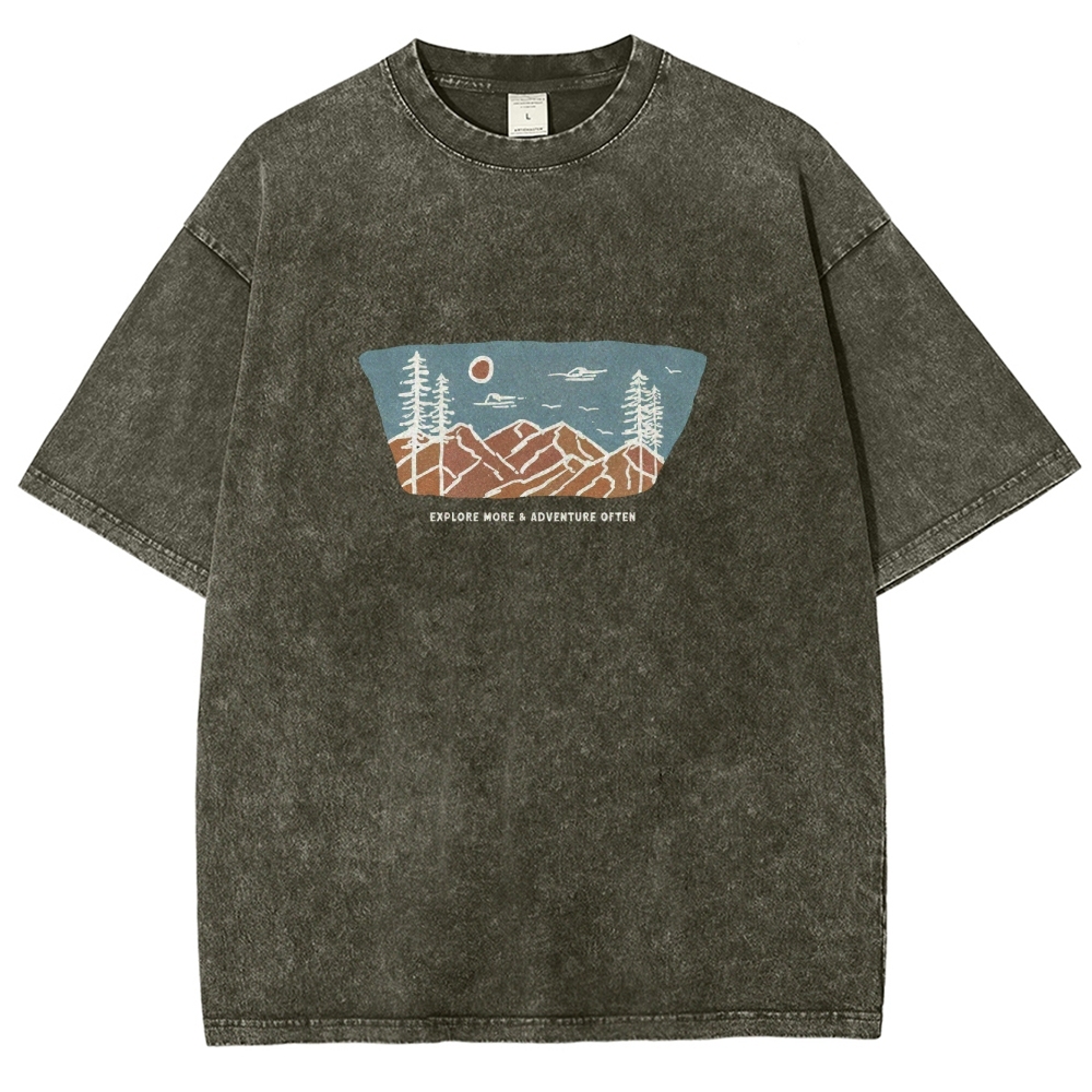 Washed T-Shirt | Unisex Fit Explore More Adventure Often | TIDESENCE