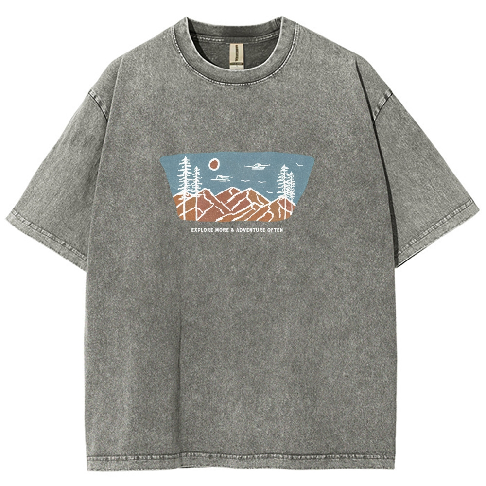 Washed T-Shirt | Unisex Fit Explore More Adventure Often | TIDESENCE