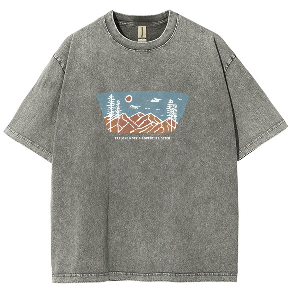 Washed T-Shirt | Unisex Fit Explore More Adventure Often | TIDESENCE