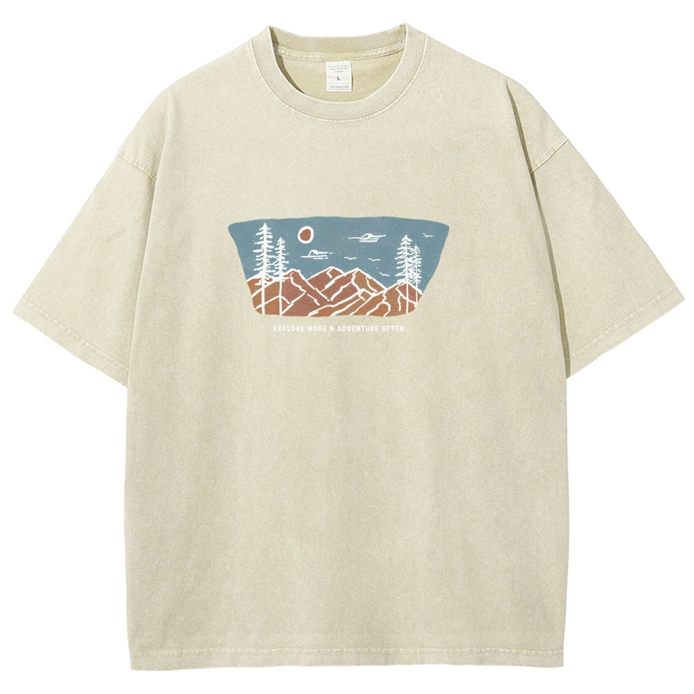 Washed T-Shirt | Unisex Fit Explore More Adventure Often | TIDESENCE
