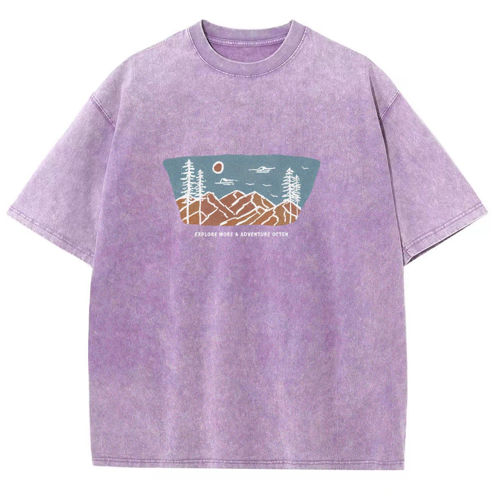 Washed T-Shirt | Unisex Fit Explore More Adventure Often | TIDESENCE
