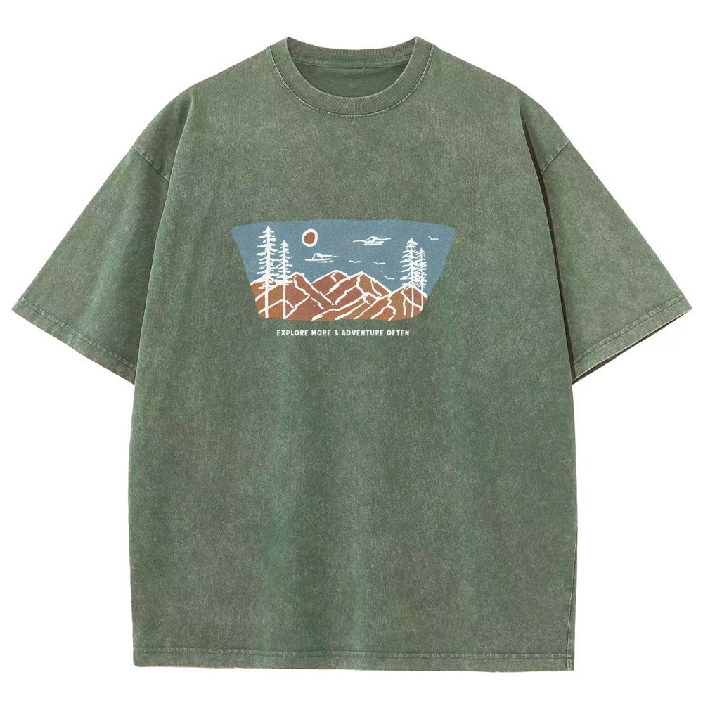Washed T-Shirt | Unisex Fit Explore More Adventure Often | TIDESENCE