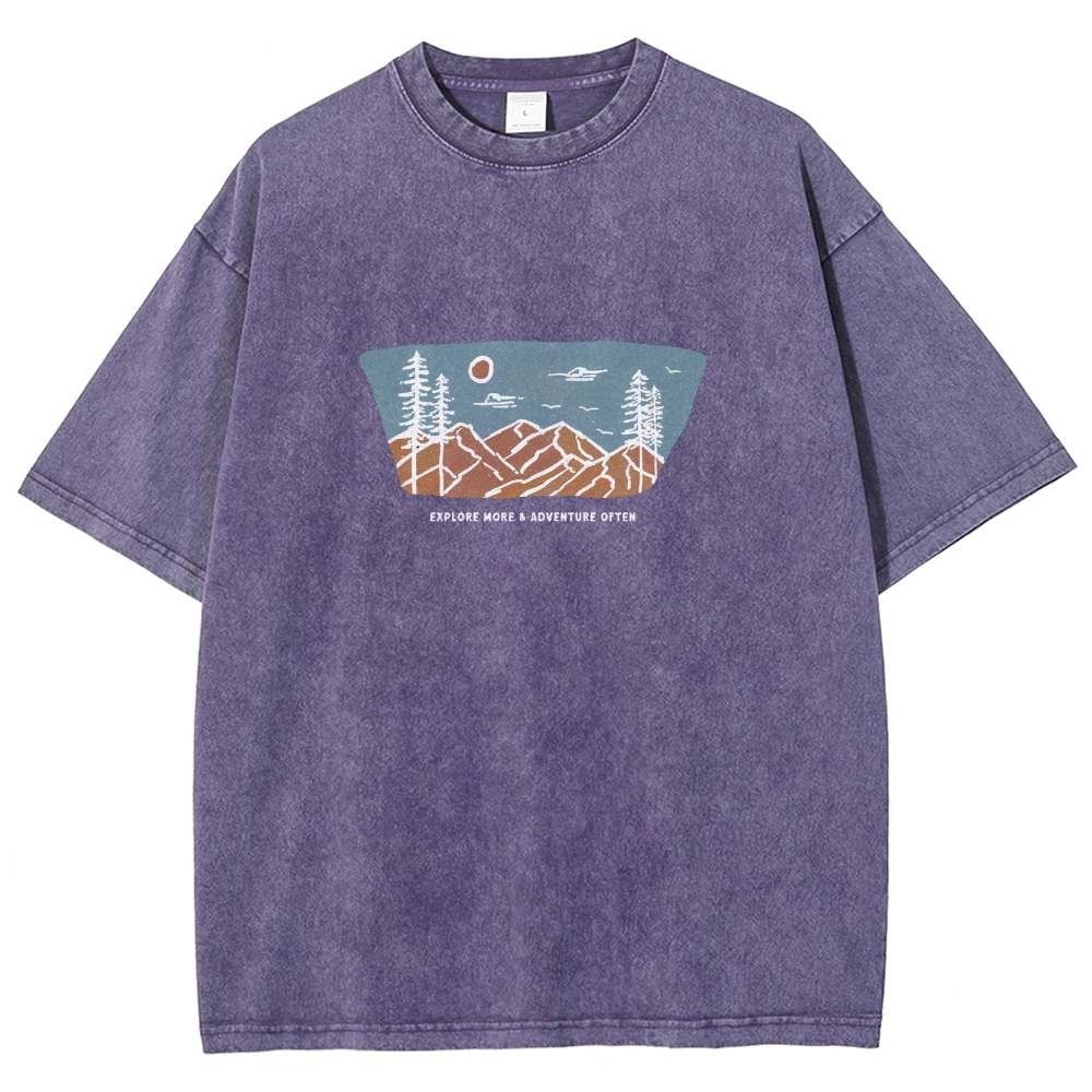 Washed T-Shirt | Unisex Fit Explore More Adventure Often | TIDESENCE
