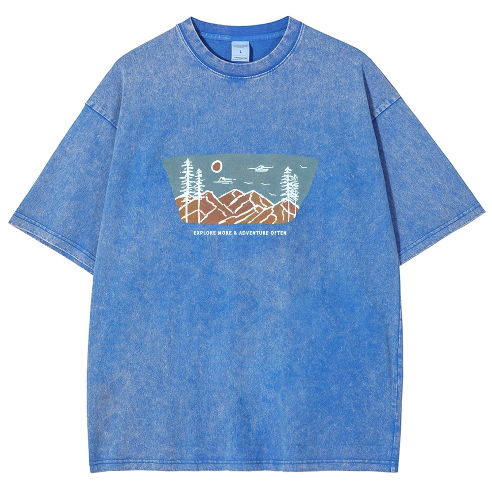 Washed T-Shirt | Unisex Fit Explore More Adventure Often | TIDESENCE