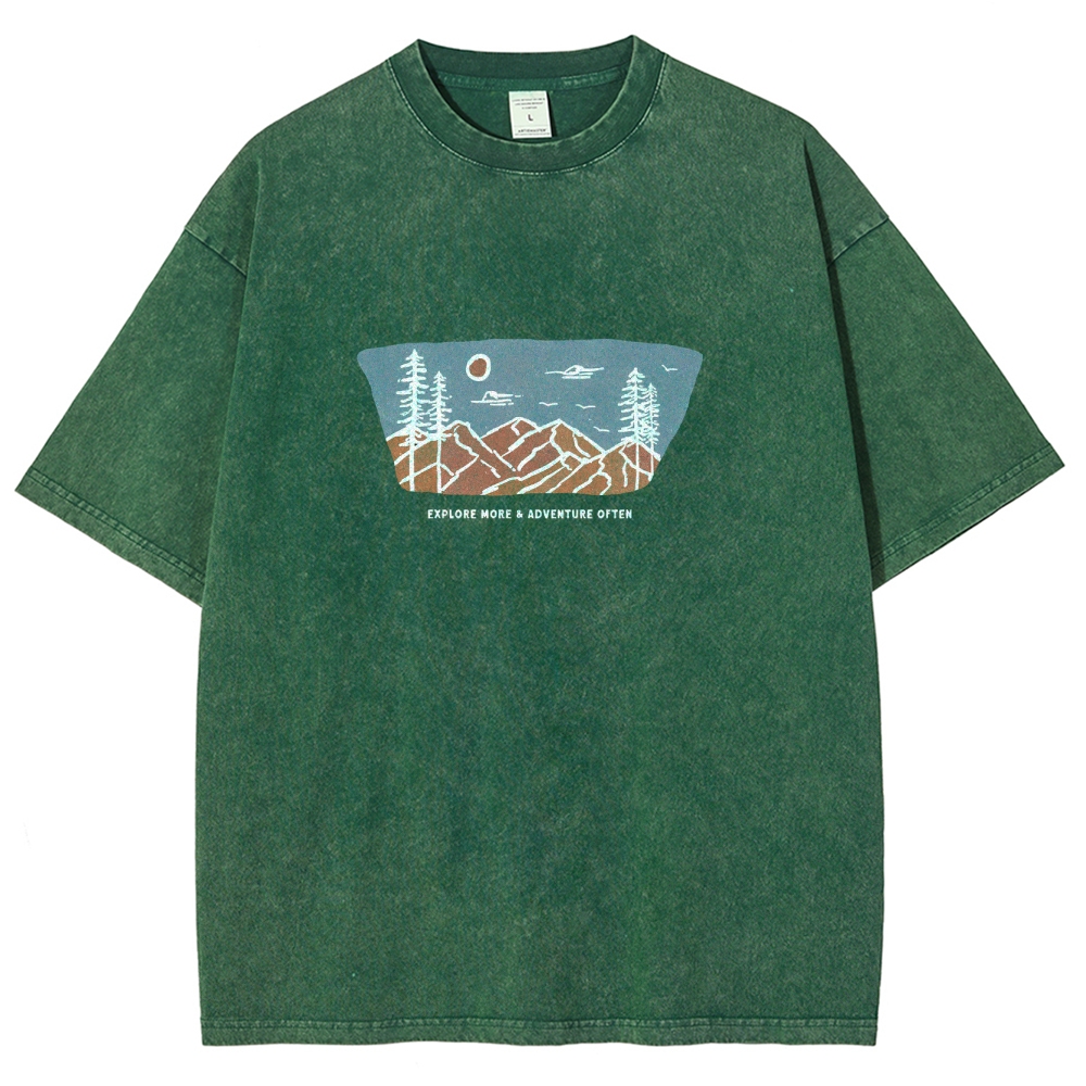Washed T-Shirt | Unisex Fit Explore More Adventure Often | TIDESENCE