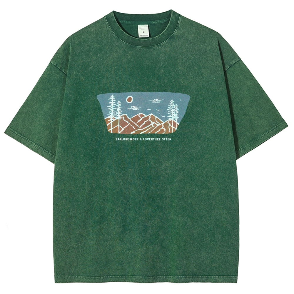 Washed T-Shirt | Unisex Fit Explore More Adventure Often | TIDESENCE