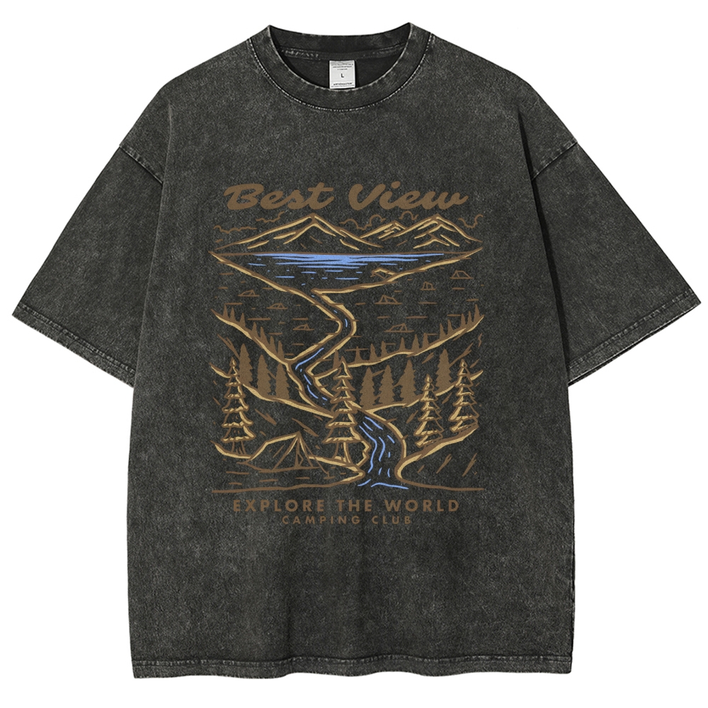 Washed T-Shirt | Best View Unisex Fit Explore The World | TIDESENCE