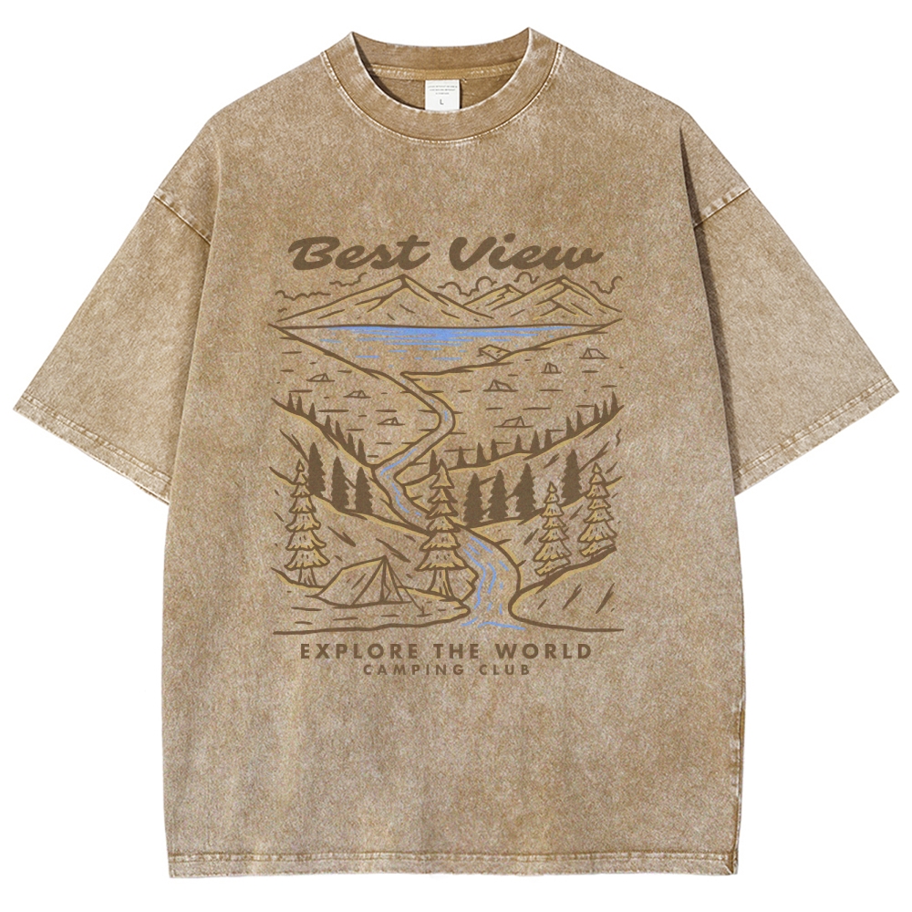 Washed T-Shirt | Best View Unisex Fit Explore The World | TIDESENCE