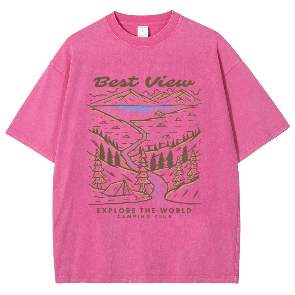 Washed T-Shirt | Best View Unisex Fit Explore The World | TIDESENCE