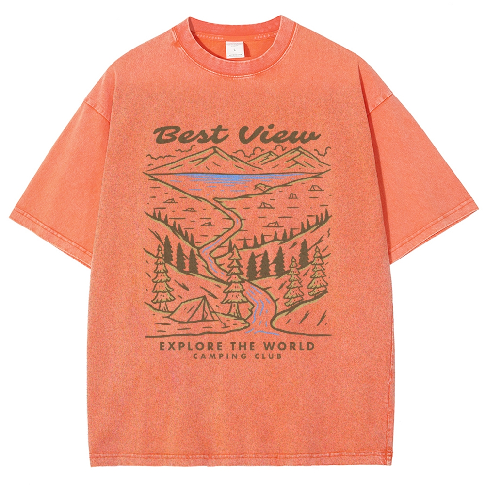 Washed T-Shirt | Best View Unisex Fit Explore The World | TIDESENCE