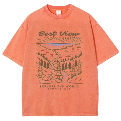 Washed T-Shirt | Best View Unisex Fit Explore The World | TIDESENCE