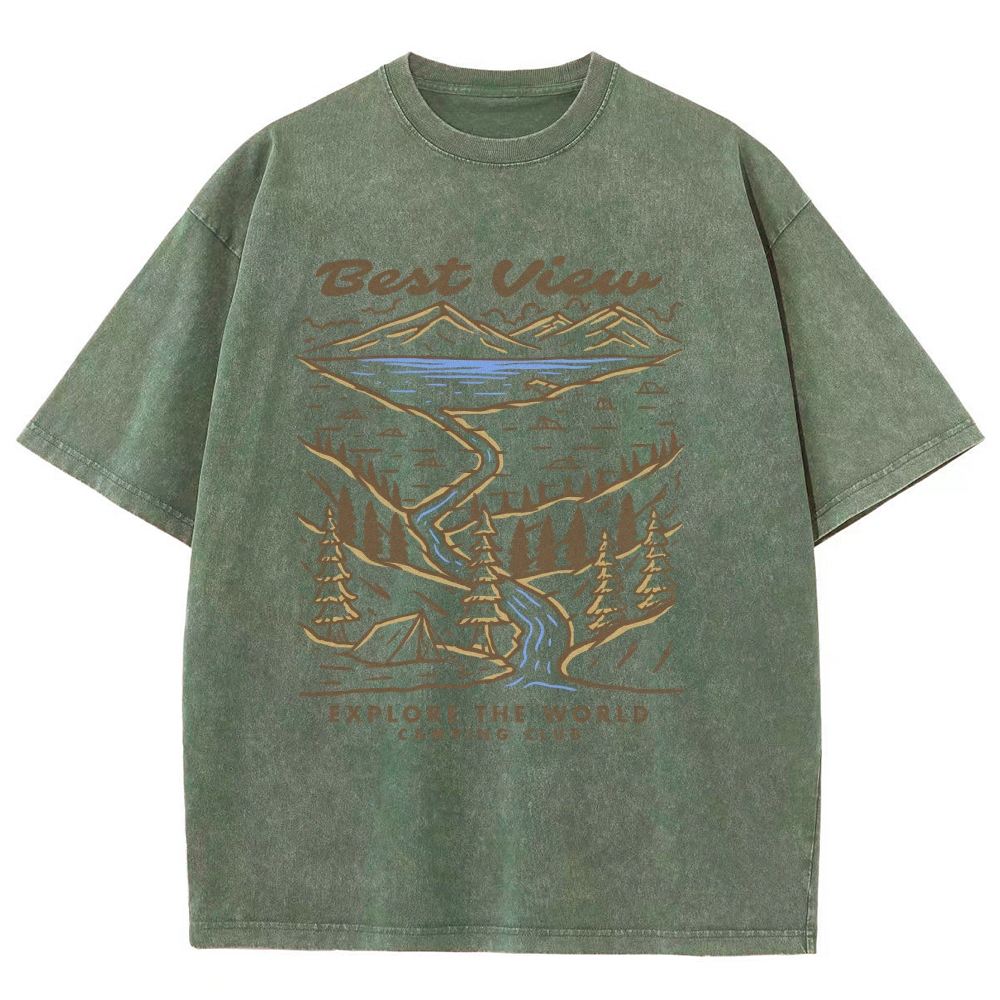 Washed T-Shirt | Best View Unisex Fit Explore The World | TIDESENCE