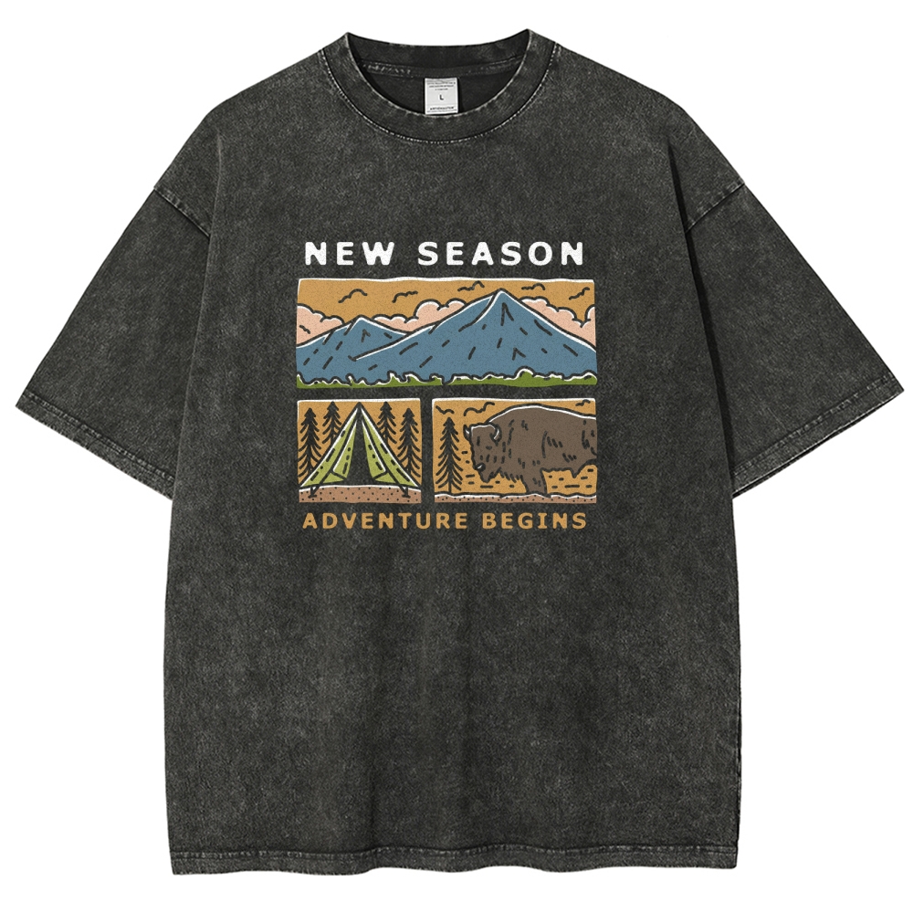 Washed T-Shirt | Forest Adventure Camping Unisex Fit TEE | TIDESENCE
