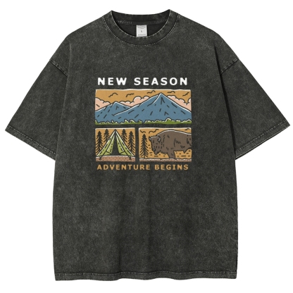 Washed T-Shirt | Forest Adventure Camping Unisex Fit TEE | TIDESENCE