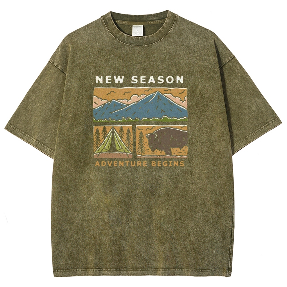 Washed T-Shirt | Forest Adventure Camping Unisex Fit TEE | TIDESENCE