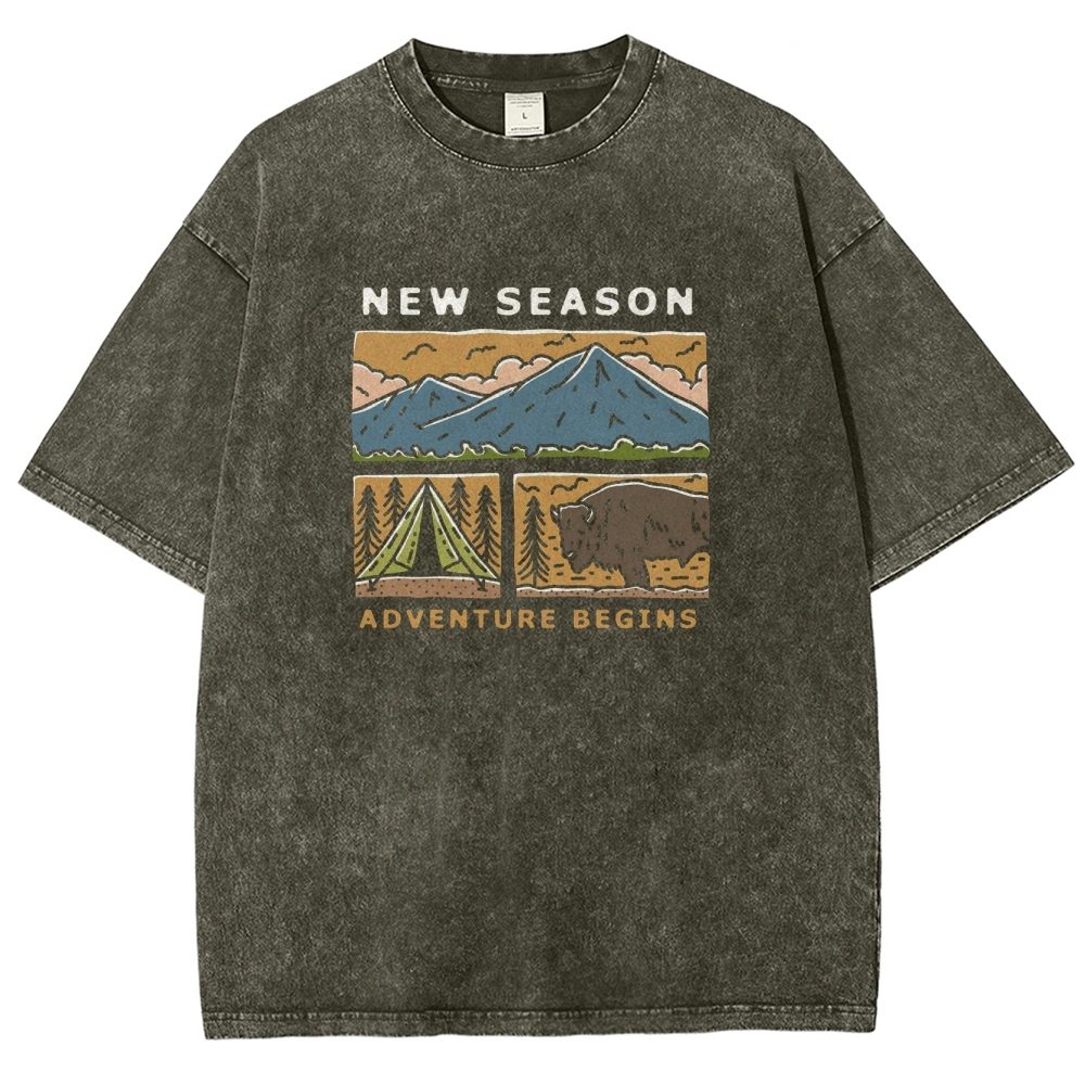 Washed T-Shirt | Forest Adventure Camping Unisex Fit TEE | TIDESENCE