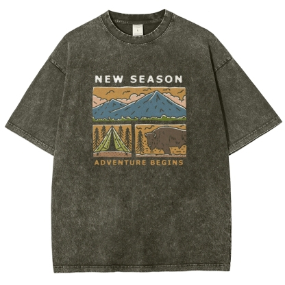 Washed T-Shirt | Forest Adventure Camping Unisex Fit TEE | TIDESENCE